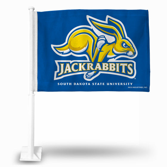 NCAA  South Dakota State Jackrabbits Blue Double Sided Car Flag -  16" x 19" - Strong Pole that Hooks Onto Car/Truck/Automobile