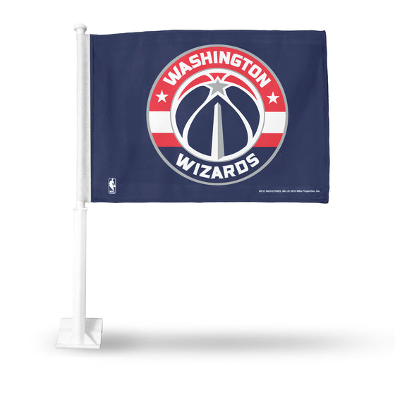 NBA Basketball Washington Wizards Standard Double Sided Car Flag -  16" x 19" - Strong Pole that Hooks Onto Car/Truck/Automobile