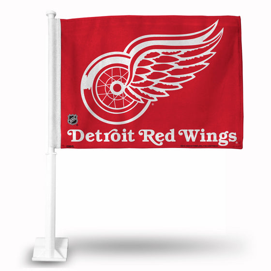 NHL Hockey Detroit Red Wings Standard Double Sided Car Flag -  16" x 19" - Strong Pole that Hooks Onto Car/Truck/Automobile