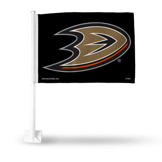 NHL Hockey Anaheim Ducks Black Double Sided Car Flag -  16" x 19" - Strong Pole that Hooks Onto Car/Truck/Automobile