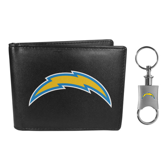 Los Angeles Chargers Leather Bi-fold Wallet & Valet Key Chain