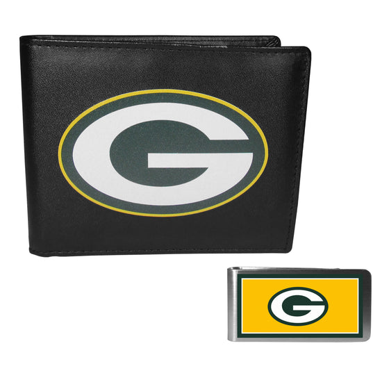 Green Bay Packers Leather Bi-fold Wallet & Color Money Clip