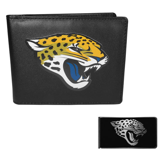 Jacksonville Jaguars Leather Bi-fold Wallet & Black Money Clip