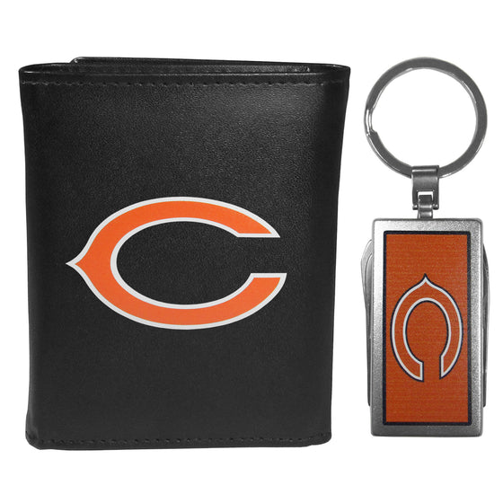 Chicago Bears Leather Tri-fold Wallet & Multitool Key Chain, Black