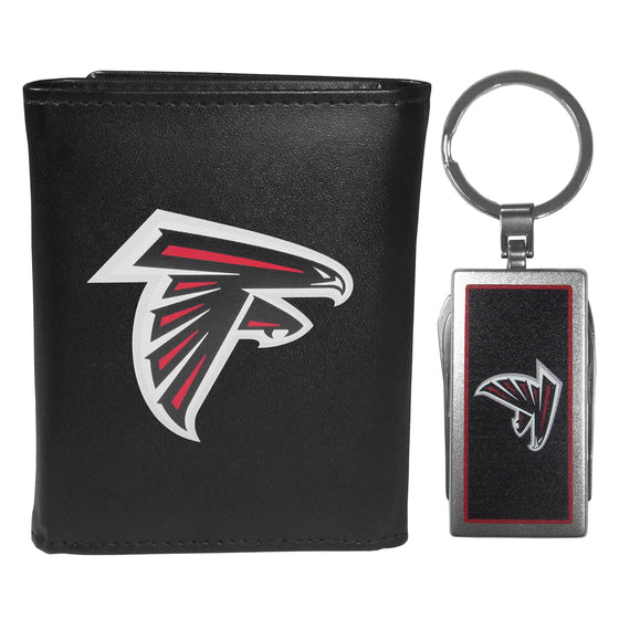 Atlanta Falcons Leather Tri-fold Wallet & Multitool Key Chain, Black