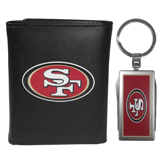 San Francisco 49ers Leather Tri-fold Wallet & Multitool Key Chain, Black