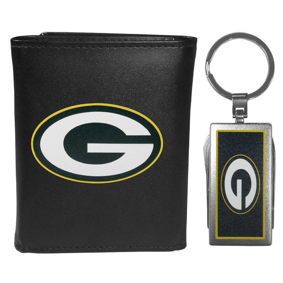 Green Bay Packers Leather Tri-fold Wallet & Multitool Key Chain, Black