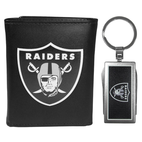 Las Vegas Raiders Leather Tri-fold Wallet & Multitool Key Chain, Black