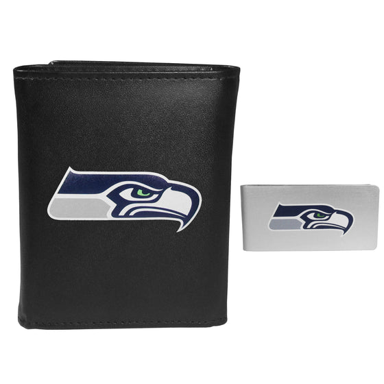 Seattle Seahawks Leather Tri-fold Wallet & Money Clip