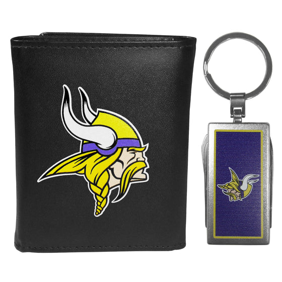 Minnesota Vikings Leather Tri-fold Wallet & Multitool Key Chain, Black