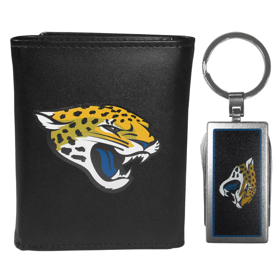 Jacksonville Jaguars Leather Tri-fold Wallet & Multitool Key Chain, Black