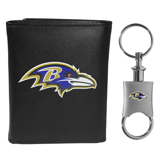 Baltimore Ravens Leather Tri-fold Wallet & Valet Key Chain