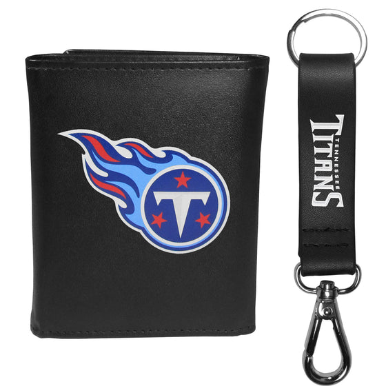 Tennessee Titans Leather Tri-fold Wallet & Strap Key Chain