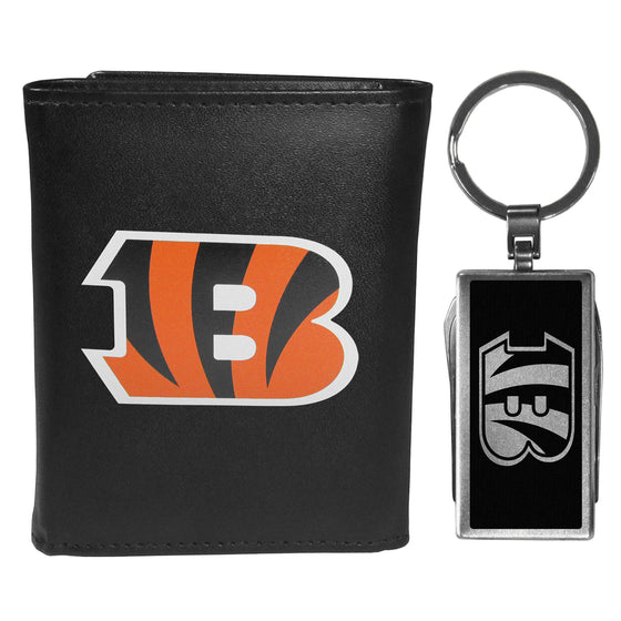 Cincinnati Bengals Tri-fold Wallet & Multitool Key Chain, Black