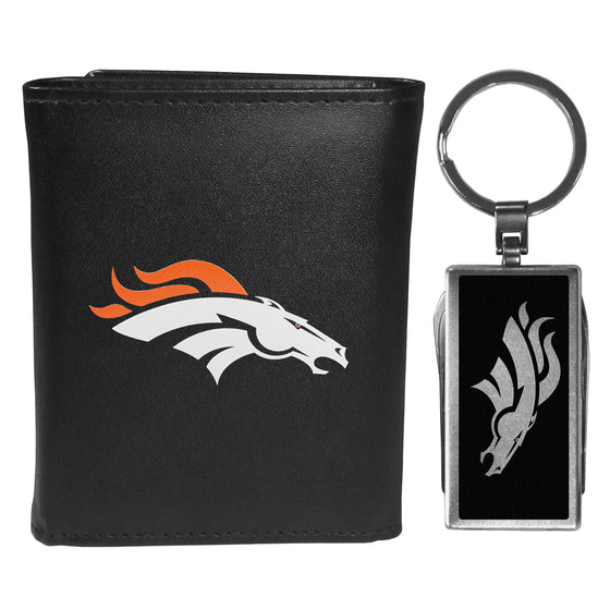 Denver Broncos Tri-fold Wallet & Multitool Key Chain, Black