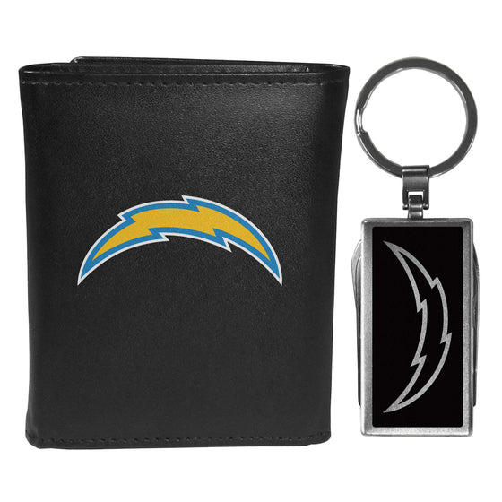 Los Angeles Chargers Tri-fold Wallet & Multitool Key Chain, Black