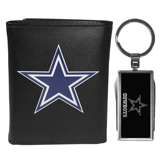 Dallas Cowboys Tri-fold Wallet & Multitool Key Chain, Black