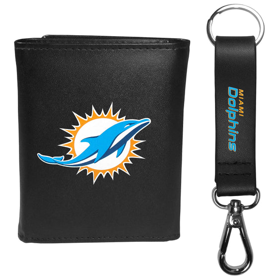 Miami Dolphins Tri-fold Wallet & Strap Key Chain