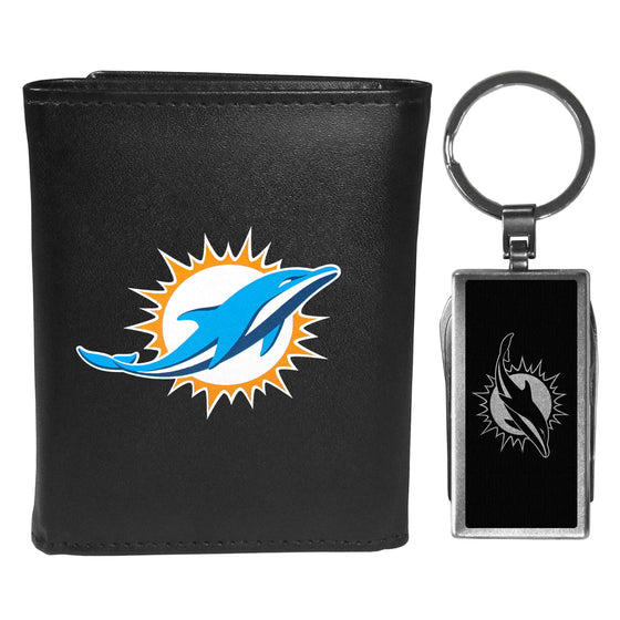 Miami Dolphins Tri-fold Wallet & Multitool Key Chain, Black