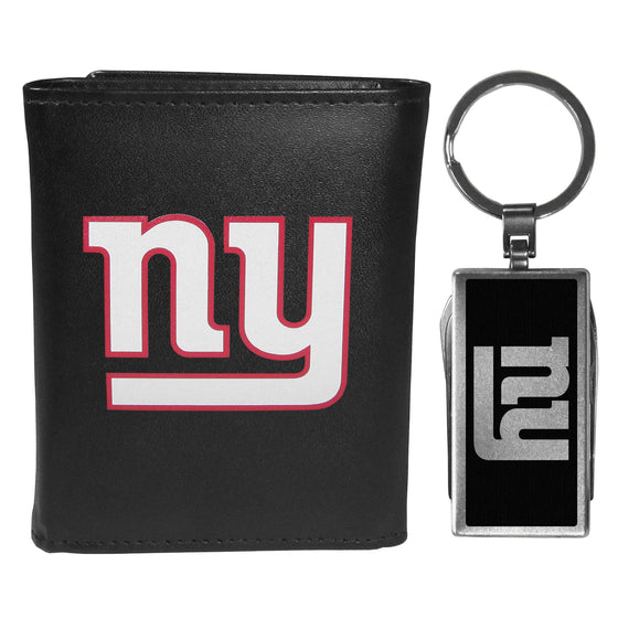 New York Giants Tri-fold Wallet & Multitool Key Chain, Black