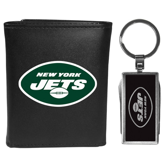 New York Jets Tri-fold Wallet & Multitool Key Chain, Black