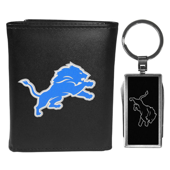 Detroit Lions Tri-fold Wallet & Multitool Key Chain, Black