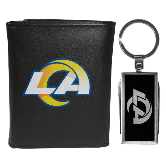 Los Angeles Rams Tri-fold Wallet & Multitool Key Chain, Black