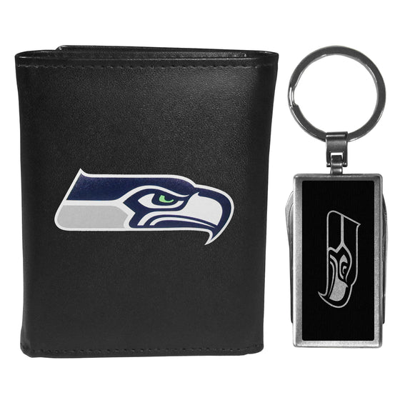 Seattle Seahawks Tri-fold Wallet & Multitool Key Chain, Black