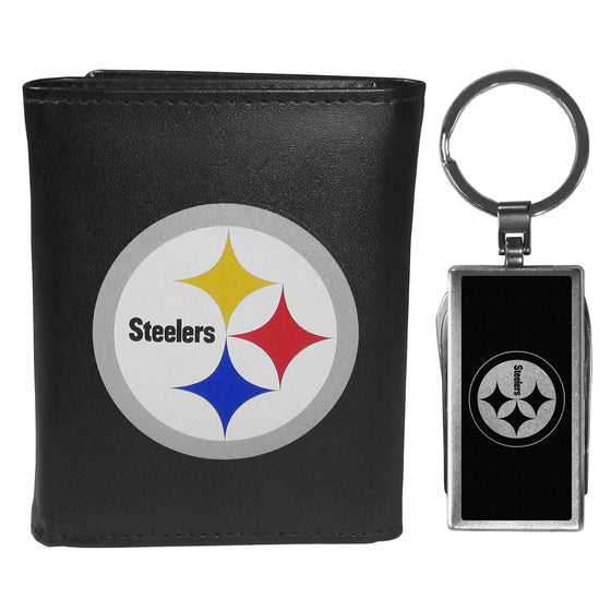 Pittsburgh Steelers Tri-fold Wallet & Multitool Key Chain, Black