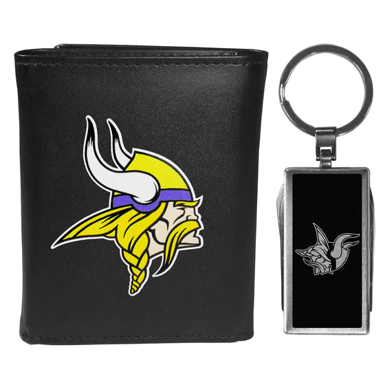 Minnesota Vikings Tri-fold Wallet & Multitool Key Chain, Black