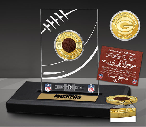 Green Bay Packers Game Used NFL Football Bronze Coin in Commemorative Display