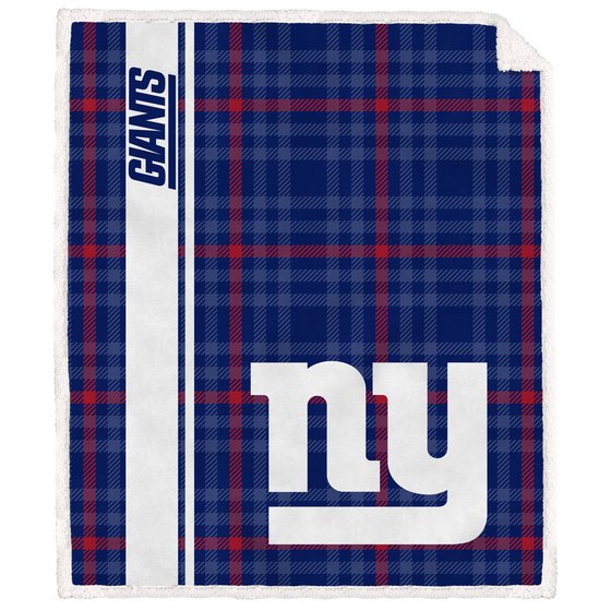 New York Giants Vertical Plaid Sherpa Blanket - 757 Sports Collectibles