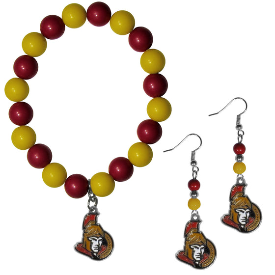 Ottawa Senators Fan Bead Earrings and Bracelet Set