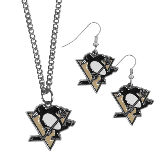 Pittsburgh Penguins Dangle Earrings and Chain Necklace Set