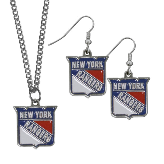 New York Rangers Dangle Earrings and Chain Necklace Set