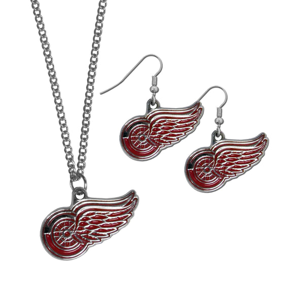 Detroit Red Wings Dangle Earrings and Chain Necklace Set