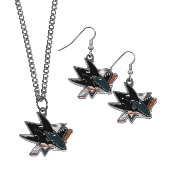 San Jose Sharks Dangle Earrings and Chain Necklace Set