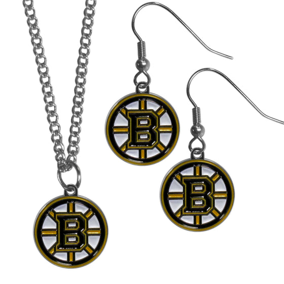 Boston Bruins Dangle Earrings and Chain Necklace Set