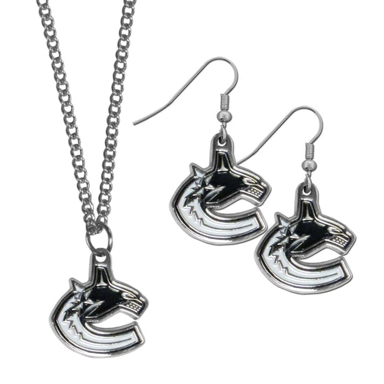 Vancouver Canucks Dangle Earrings and Chain Necklace Set