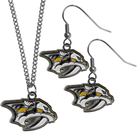 Nashville Predators Dangle Earrings and Chain Necklace Set