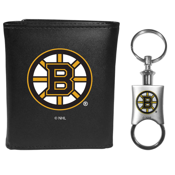 Boston Bruins Leather Tri-fold Wallet & Valet Key Chain