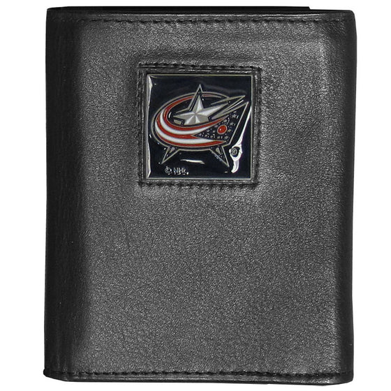 Columbus Blue Jackets Deluxe Leather Tri-fold Wallet Packaged in Gift Box