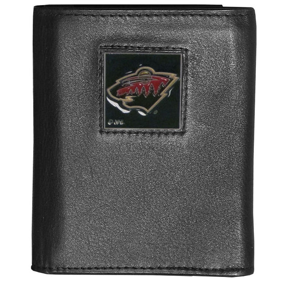 Minnesota Wild Deluxe Leather Tri-fold Wallet Packaged in Gift Box