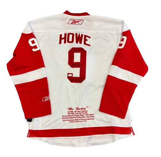 Detroit Red Wings Gordie Howe Authentic Reebok Stat Jersey Double Inscribed Mr Hockey & HOF - JSA LOA - 757 Sports Collectibles