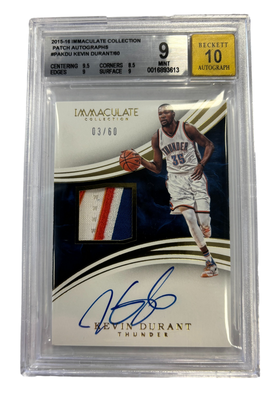 Oklahoma City Thunder Kevin Durant Panini Immaculate 2015-16 Patch Autographs #PAKDU 03/60 Auto Card Beckett Mint 9 Auto 10 - 757 Sports Collectibles