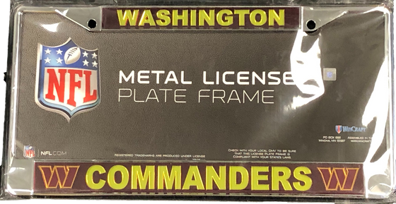 Washington Commanders Chrome Laser Cut License Plate Frame with Team Logos - 757 Sports Collectibles