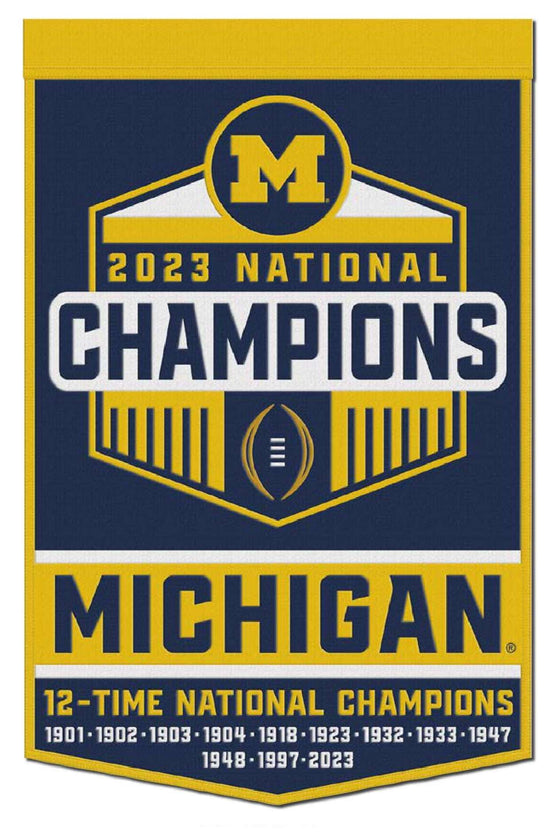 Michigan Wolverines 2024 CFP NCAA National Champs 24"x38" Dynasty Wool Banner - 757 Sports Collectibles