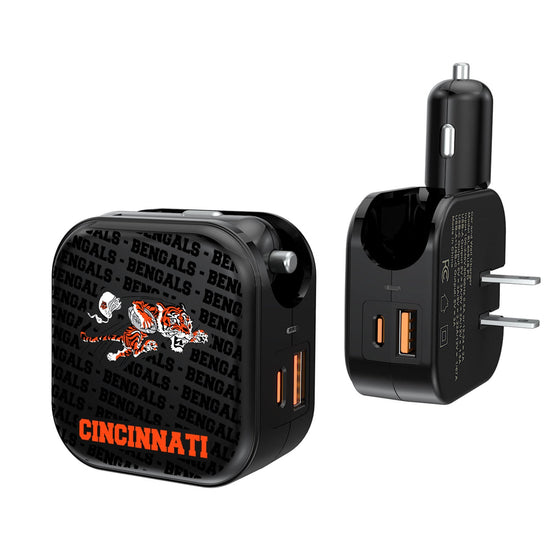 Cincinnati Bengals Historic Collection Text Backdrop 2 in 1 USB A/C Charger-0