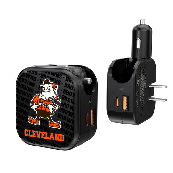 Cleveland Browns Historic Collection Text Backdrop 2 in 1 USB A/C Charger-0