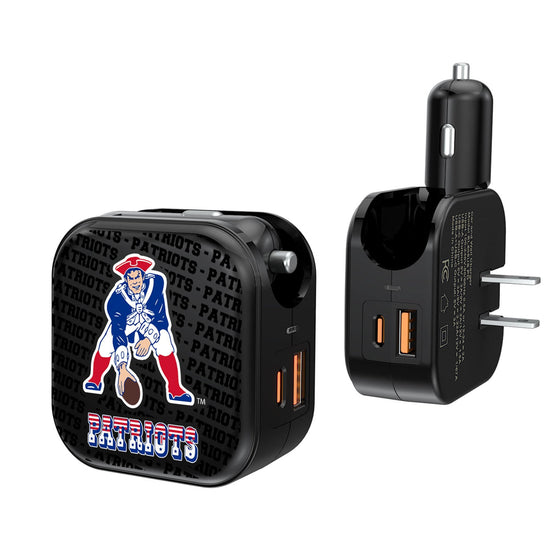 New England Patriots Historic Collection Text Backdrop 2 in 1 USB A/C Charger-0